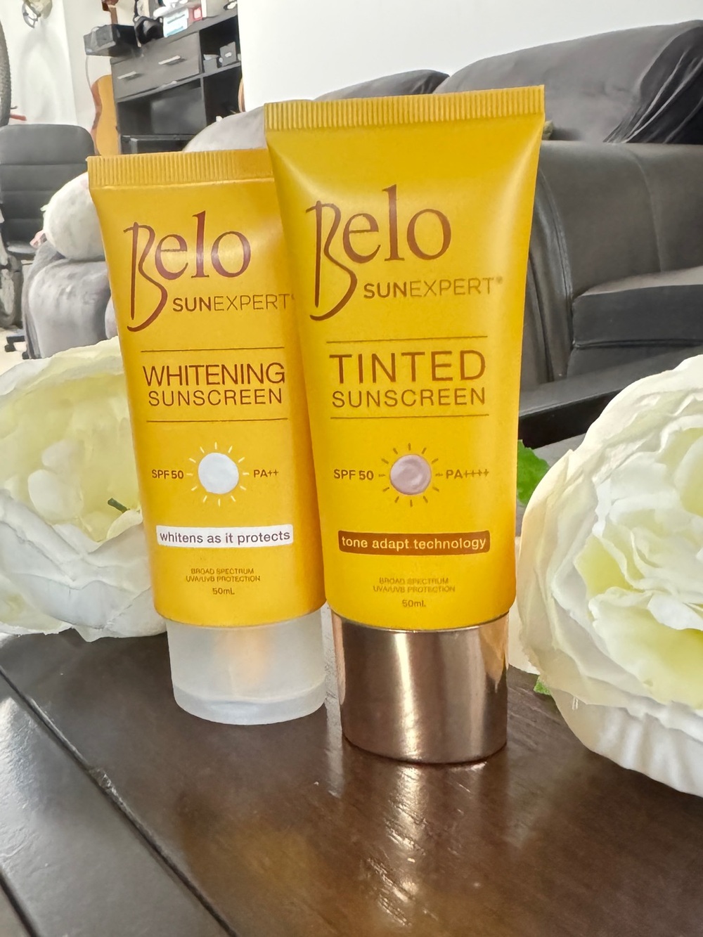 2x Belo SunExpert Tinted & PlainWhitening Sunscreen Tubes - Yellow